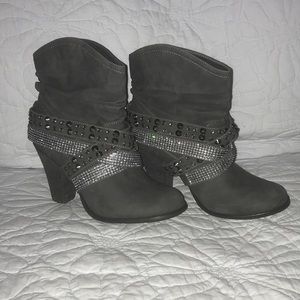 Gray Studded Ankle Boots